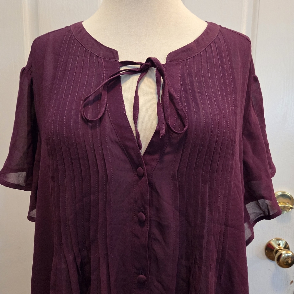 Torrid Popover Blouse Top Size 3 3x Semi Sheer Plum Short Sleeve Rufflesl